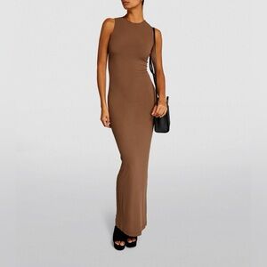 Skims Ribbed Soft Lounge Maxi Dress Size S Bodycon Brown Vacation Spring Summer